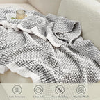 Amélie Home Chenille Waffle Throw Blanket for Couch, Reversible Pineapple Stitch Knit Soft Cozy Knit Blanket Lightweight Warm Decorative Throw for Sofa, Bed, Living Room, 50"x60", Grey&Ivory