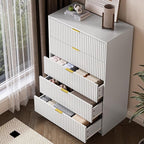 5 Drawer Dresser for Bedroom, Tall Dresser Chest of Drawers with Gold Handles, 32 Inch Wide Nightstand with for Bedroom, Living Rooms, Offices, and Entryways, White