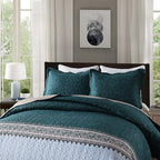 Travan 3-Piece Queen Quilt Set Quilted Bedspread Oversized Microfiber Soft Lightweight Bedding Set with Shams for All Season, Blue Ocean, Queen Size