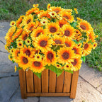 Sunflowers Artificial Flowers, 10 Bunches Fake Sunflower Artificial Flowers for Outdoors Fall Autumn Decoration Look Real UV Resistant Fake Flowers for Home Porch Garden Wedding Party Office Indoor
