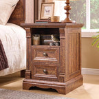 Farmhouse Nightstand with Charging Station, 18" End Table with 2 Drawers Storage and 1 Storage Shelf, Wooden Sofa Table w/Roman Column, , Bedside Cabinet for Bedroom, Living Room, Reclaimed Barnwood