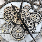 The B-Style 36" Large Moving Gear Wall Clock Oversized Vintage Farmhouse Wall Clocks for Living Room Decor Rustic Industrial Wood Clock (Gray White and Bronze Gears)