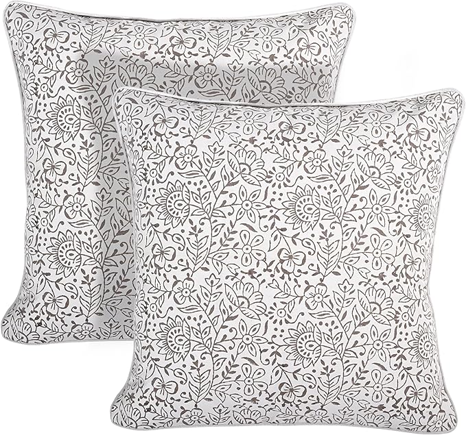 Ridhi Modern Farmhouse Pillow Covers Decorative Cotton Throw Pillow Covers Set of 2 Taupe Cushion Covers with Piping for Couch Sofa Bed Living Room Spring Home Decor 24x24