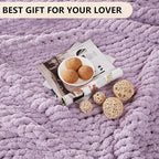 L Agusty Chunky Knit Blanket Throw: 72''x84'' Chenille Thick Knitted Throw Blanket for Bed, Couch - Handmade Large Purple Chunky Rope Blanket for Home Decor