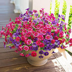 HyeFlora Artificial Flowers for Outdoors Fake Plants Outside Decoration, 12 Bundles Silk Colorful Morning Glory with Eucalyptus UV Resistant Realistic Faux Flowers for Planter Porch Patio Yard Garden