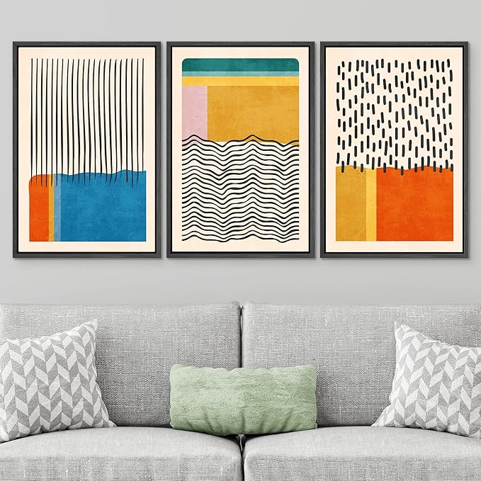 SIGNWIN Framed Canvas Print Wall Art Set Mid-Century Vibrant Color Block Collage Abstract Geometric Illustrations Graffiti & Street Art Modern Art for Living Room, Bedroom, Office - 24"x36"x3 Black