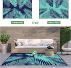 GENIMO Outdoor Rug 5' x 8' Waterproof for Patios Clearance, Reversible Outdoor Plastic Straw Camping Rug Carpet, Large Area Rugs Mats for RV, Camper, Deck, Balcony, Porch, Beach, Navy Blue&Jade Green