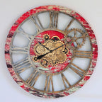 The Gears Clock 36'' Inch Real Moving Gear Wall Clock Vintage Industrial Oversized Rustic Farmhouse (Red Lava)