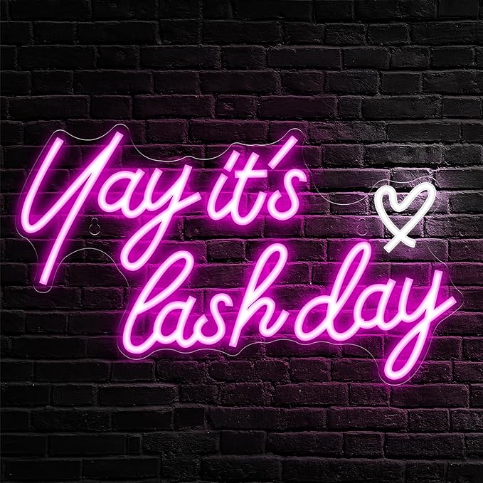 Kavaas Yay It's Lash Day Neon Sign - Lash Neon Sign for Lash Room Decor | Lash LED Light Sign for Lash Salon, Beauty Room, Nails Hair Bar - Great Gifts for Lash Techs Girls, Christmas, Birthday