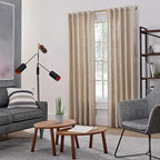 MODE Industrial Room Darkening Collection 1 1/8" Diameter Industrial Curtain Rod Set with Steel Wall Mounted Adjustable Curtain Rod, Blocks Light, Fits 36” to 72” Windows, Warm Gold