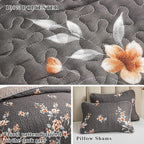 2 Pieces Quilt Set Twin Size, Dark Gray Floral Reversible Bedspread Coverlet Set, Soft Microfiber Lightweight Bed Cover for Kids (68" x 86", 1 Quilt+ 1 Pillow Sham)