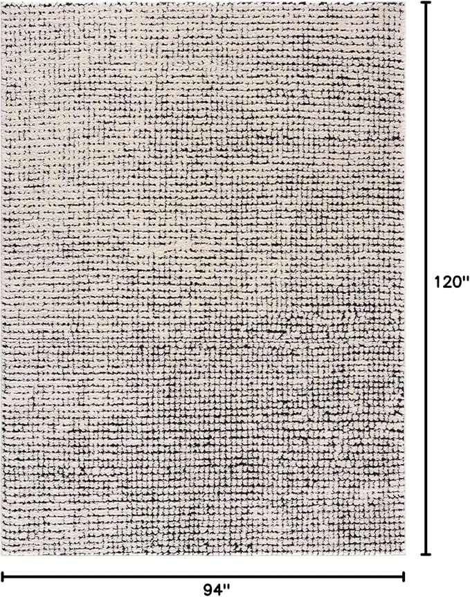 BoutiqueRugs Keita Contemporary Mosaic Area Rug - High Pile Fluffy Soft Shag Carpet for Living Room, Bedroom - Black and White - 7'10" x 10' (8x10)