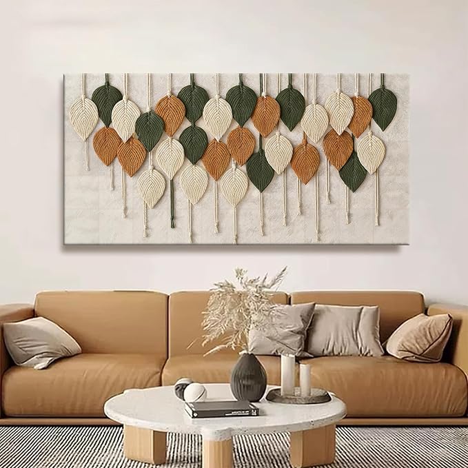 Tsomzxng Large Boho Wall Art For Living Room Modern Wall Art Print Paintings Multicolor Leaves Feather Canvas Wall Art Decor Picture For Bedroom Apartment Kitchen Home Wall Decor 29" W X 58" L