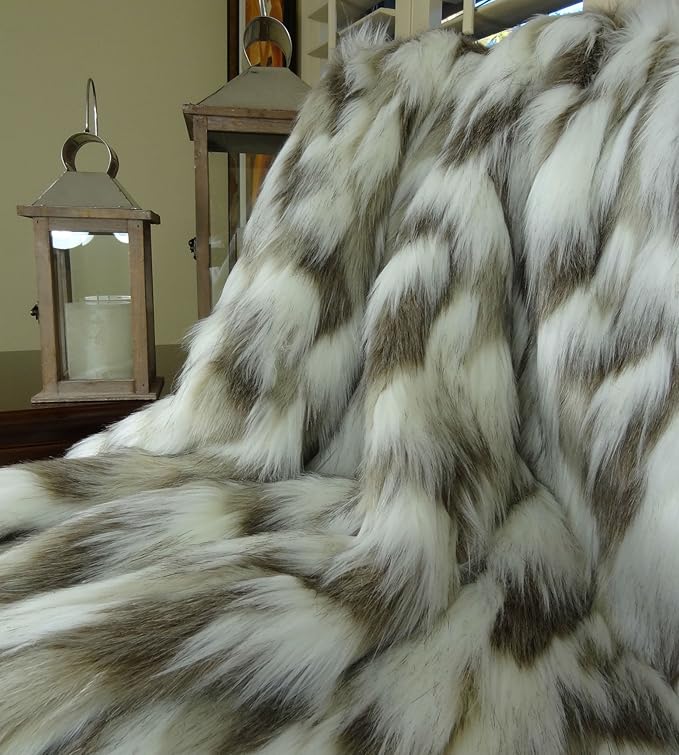 Ivory Faux Fur Throw Blanket & Bedspread - Tibet Fox Fur - Ivory Beige Luxury Faux Fur - Throw Blanket - Luxury Soft Faux Fur, Made in USA, 16445