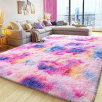 9x12 Large Area Rugs for Living Room, Ultra Fluffy Plush Rug for Living Room Bedroom, Thick Fluffy Carpet for Girls Boys Kids Room, Non Slip Dorm Rug for Home Decor Aesthetic, Dark Rainbow