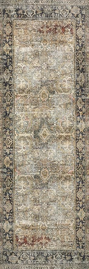 Loloi Layla Collection LAY-03 Olive/Charcoal 2'-3" x 3'-9" .13" Thick Accent Rug, Soft, Durable, Vintage Inspired, Distressed, Low Pile, Non-Shedding, Easy Clean, Printed, Living Room Rug