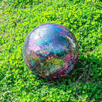 VCUTEKA Gazing Ball, Iridescent Crackled Glass Mosaic Gazing Balls Sphere for Garden Lawn Outdoor Ornament Yard Decorative, 10-Inch, Purple