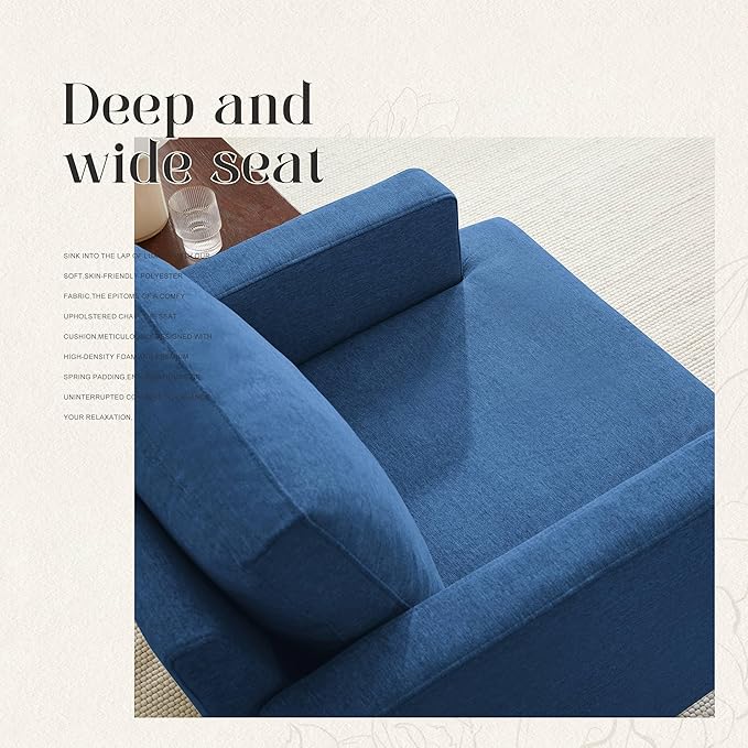 Mid-Century Accent Chair,Modern Linen Fabric Armchair for Living Room,Comfy Upholstered Reading Accent Chairs for Bedroom,Single Sofa Chair with Wood Legs (Blue, 2 Pack)