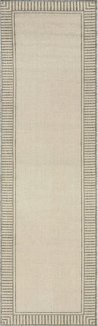 nuLOOM 2' x 8' Outdoor Area Rug, Casual Design with Striped Border, Stain Resistant, Highly Durable, for Patio, Balcony, Bedroom, Living Room, Dining Room, Bathroom, Light Grey