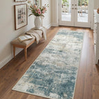 Runner Rug for Hallway Kitchen, 2'6"x6' Machine Washable Runners Rug for Entryway, Soft Modern Abstract Throw Rugs, Low Pile Floor Cover with Non Slip Backing, Navy Beige