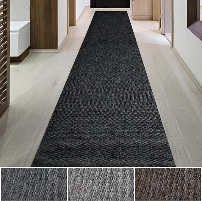 iCustomRug Hallway Runner Rug – 3x12ft Black, Indoor/Outdoor, Non-Slip Rubber Backing, Low-Profile All-Weather Carpet, Non-Shedding & Easy Care, Entryway Mat Ideal for High Traffic Areas