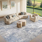 Tortania Washable 8x10 Area Rug for Living Room: Modern Abstract Neutral Large Soft Thin Rugs - Non Slip Indoor Carpet for Bedroom Dining Room Office Nursery Home Floor Decoration - Blue Grey