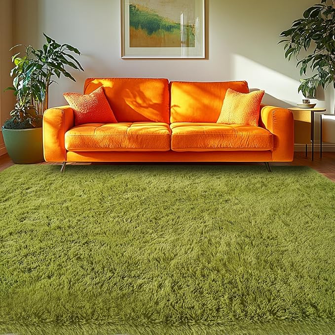 CAIYUECS 4x6 Green Area Rug for Bedroom: Fluffy Shag Rugs for Living Room-Modern Fuzzy Furry Plush Soft Rugs for Kids Girls Room,Shaggy Rug for Dorm Home Decor(4x6 Feet,Light Green)