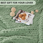 L'AGRATY Chunky Knit Blanket Throw: 80''x90'' Chenille Chunky Knitted Throw Blanket for Bed Couch - Handmade Thick Big Cable Knit Blanket - Large Chunky Crochet Blanket for Home Decor(Sage Green)