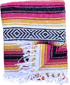 Del Mex Classic Mexican Blanket, Large Authentic Woven Falsa Throw (70"x50"), Artisan Southwest Décor for Beach, Yoga, Outdoors (Gold/Fuchsia)