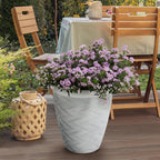 Worth Garden 2-Pack 16" Large Round Planter - Weave Pattern Lightweight Plastic Plant Pot 16" x 17.5" for Indoor Outdoor Use - Decorative Containers for Front Porch Home Yard Deck Patio - White