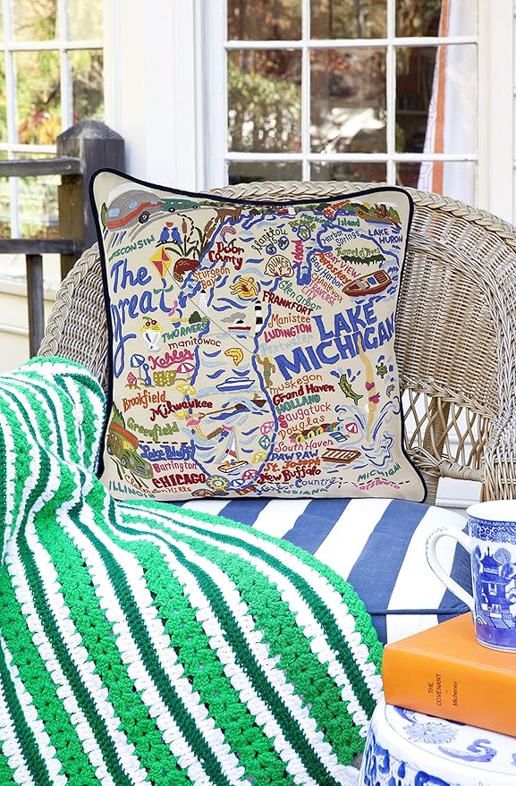 Catstudio Lake Michigan Embroidered Decorative Throw Pillow