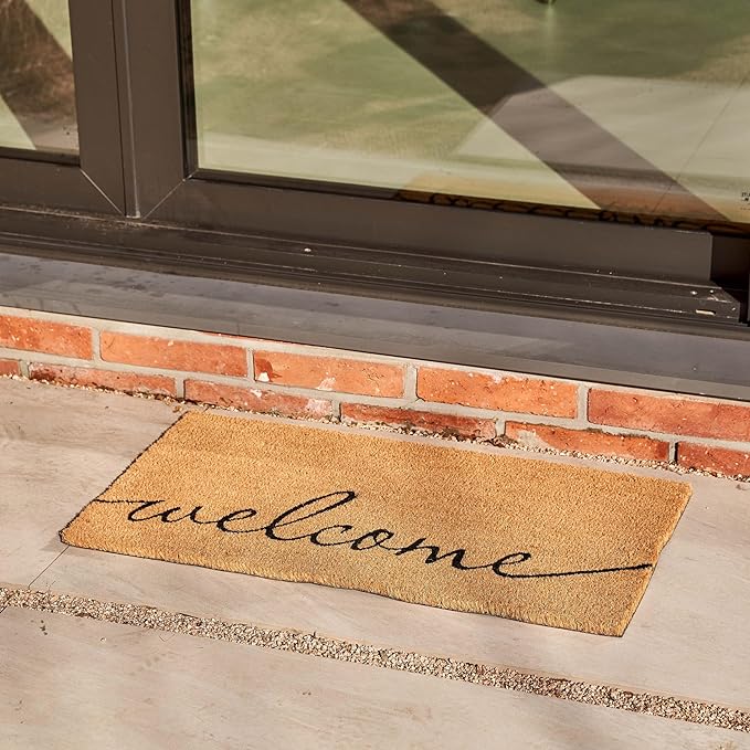 KANKUN Coco Coir Door Mat with Heavy Duty Backing, Welcome Doormat (17" x 30"), Doormat Entrance (Welcome1)