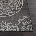 CAMILSON Outdoor Rug 6x9 Modern Area Rugs for Indoor and Outdoor Patios and Porches - Waterproof Washable Non-Shedding Easy-to-Clean Outside Carpet (6 x 9, Medallion - Dark Grey/Light Grey)