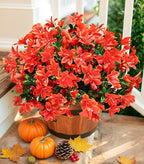 INSPRING Artificial Fall Flowers for Outdoors Decoration, 3 Bundles Fake Silk Azalea Flower Plants Outside UV Resistant Realistic Faux Flowers for Planters Porch Patio Garden Walkways Home, Orange