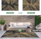 GENIMO Outdoor Rug 5' x 8' Waterproof for Patios Clearance, Reversible Outdoor Plastic Straw Camping Rug Carpet, Large Area Rugs Mats for RV, Picnic, Backyard, Deck, Balcony, Porch, Beach, Black&Brown