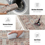 Vintage 2'6'' x 8' Washable Area Rug - Stylish Indoor Rug for Living, Dining or Bedroom - Lightweight Carpet with Non-Slip Backing - Foldable for Easy Placement and Maintenance - Rust