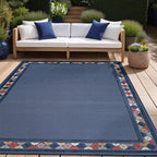 Beverly Rug Outdoor Rug 8x10 Modern Bordered Area Rugs for Indoor and Outdoor Patio Easy to Clean Non Shedding Living Room Porch Garden Washable Outside Carpet (8 x 10 Blue)
