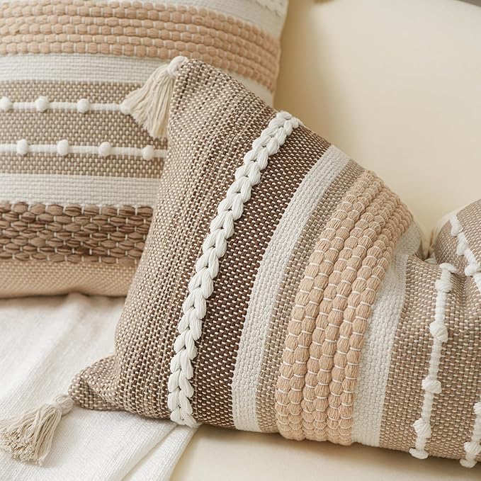 BlissBlush Decorative Lumbar Throw Pillow Cover 14x24 Boho Brown Accent Cushion for Couch Sofa Farmhouse Pillowcase for Bedroom Living Room Home Décor Cover ONLY