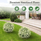 Lewondr Artificial Boxwood Topiary Ball Trees, 22.83'' Fake Plants Outdoor with Ground Spike, Set of 2 UV and Fade Resistant Faux Greenery Shrubs for Outdoor Indoor Front Porch Garden, Gradient White