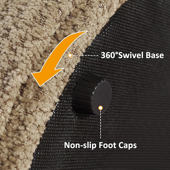 VANOMi Multi-Functional Boucle Ottoman, Vanity Stool Chair, Sturdy Rotating Wooden Footstool, Suitable for Living Room, Bedroom, and Entryway, Without Installation, Swivel, Camel