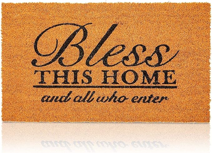 Juvale Coco Coir Door Mat 17 x 30 in - Bless This Home and All Who Enter Doormat for Front Entrance