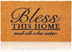 Juvale Coco Coir Door Mat 17 x 30 in - Bless This Home and All Who Enter Doormat for Front Entrance