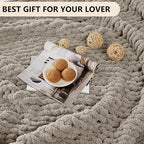 L'AGRATY Chunky Knit Blanket Throw: 80''x90'' Chenille Chunky Knitted Throw Blankets for Bed Couch - Handmade Thick Big Cable Knit Blanket - Large Crochet Rope Blankets for Home Decor(Light Linen)