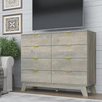 Fluted 8 Drawer Tall Dresser, 47.2" Wide Modern Boho Chest of Drawers, Wooden Storage Dresser TV Stand for Bedroom, Living Room, Closet, Hallway, Curved Profile Design
