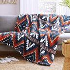 CASAAGUSTO Boho Sherpa Throw Blanket, Aztec Throw, Ultra Soft, Warm, Cozy, Plush, Thick Fleece Bohemian Throw Blanket for Couch, Bed, Sofa (Navy Blue 50 * 60 Inch)