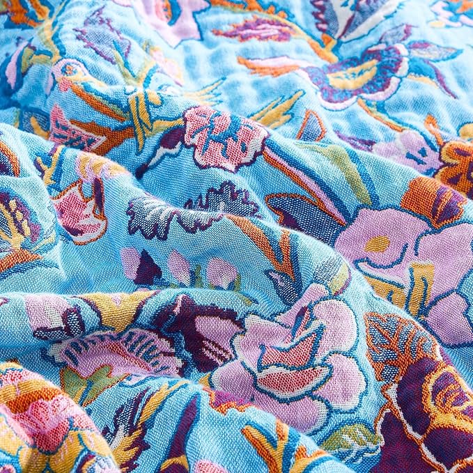 Fall Blanket for Bed, 100% Cotton Soft Rustic Boho Throw Blanket Quilt, 60"x80" Farmhouse Decor Bed Flower Blankets, Light Weight Reversible Bohemian Throw Quilt