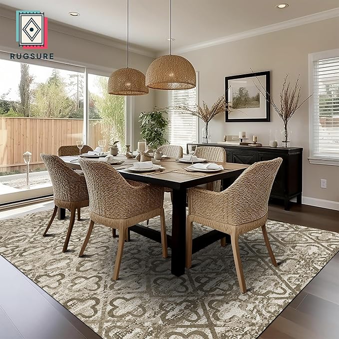 RUGSURE Washable Area Rugs, 4' x 6' - 1/6 Thick - Stain & Water Resistant Non-Slip - Perfect Resistant Rug for Living Room, Bedroom, Nursery, Pet & Child Friendly, Vibrant Colors Rugs, Brown