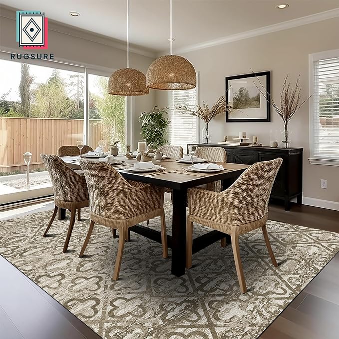 RUGSURE Washable Area Rugs, 5' x 7' - 1/6 Thick - Stain & Water Resistant Non-Slip - Perfect Resistant Rug for Living Room, Bedroom, Nursery, Pet & Child Friendly, Vibrant Colors Rugs, Brown