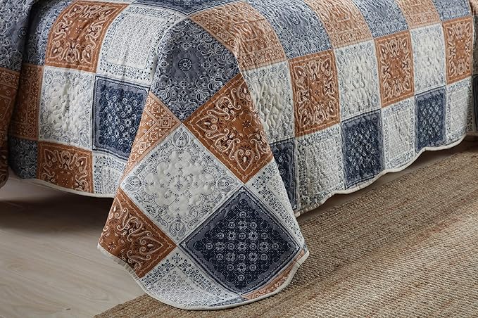 Travan 3-Piece King Quilt Sets Patchwork Bedspreads with Shams Microfiber Lightweight Reversible Oversized Bedding Coverlet Set, King Size