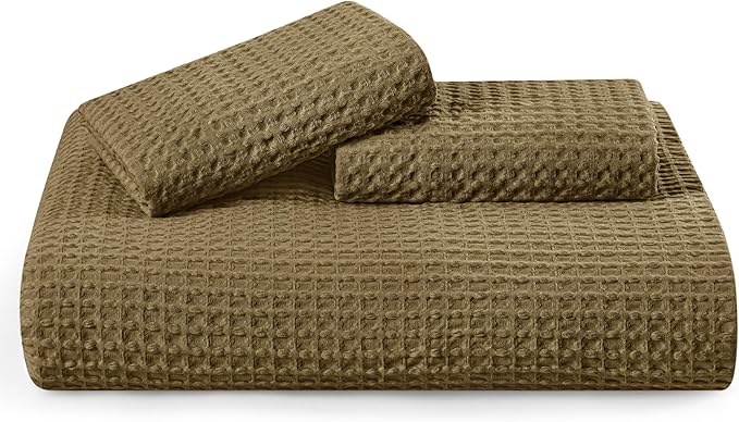 Bedsure Cotton Duvet Cover King - 100% Cotton Waffle Weave Fennel Seed Duvet Cover King Size, GentleSoft™ and Breathable Bedding Set for All Season, 3 Pieces, 104"x90"